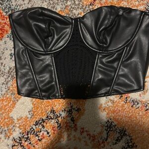 Black Faux Leather Bustier Top - corset